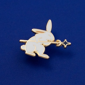 Rabbit Warrior Spear Hard Enamel Pin - Gold, White, Blue - Battle Bunny ...