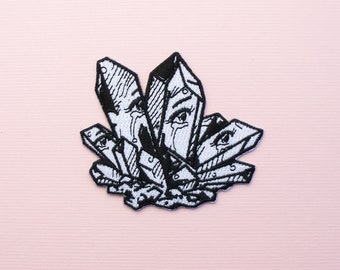 RETIRING! Crystal Eyes Applique Iron on Patch - Black and White - DIY Embroidered Patch Witch Magical Gem