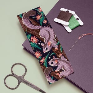 Sugar Gliders Cross Stitch Bookmark Kit: 16.5cm x 5.5cm - Purple, Green, Brown - DIY Hand Embroidery, Sewing, Modern Crafting, Xstitch