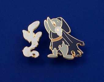 Rabbit Warrior Necromancer Hard Enamel Pin - Gold, Grey, Blue, White - Battle Bunny Fantasy Lapel Pin Cloisonné Badge Medieval RPG DnD Class