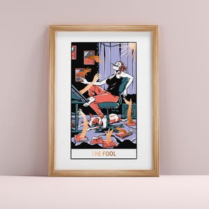 The Fool Tarot Card Illustration - A4 Size GOLD FOIL Print - Anime Cartoon Art Illustration Stars Moon Magic Artist Life Surreal