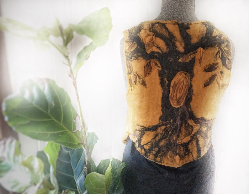 festival clothing gypsy style unisex vest tree of life cosplay felt tree vest ooak felt clothing FELT PIXIE VEST fairy felt clothing