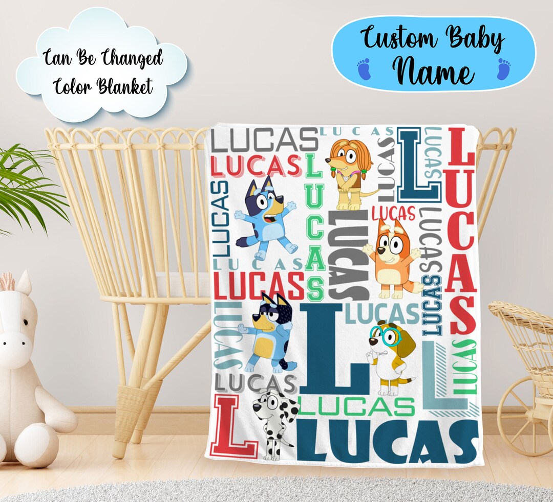 Custom Name Blue Dog Blanket Print Personalized Cartoon Baby Etsy