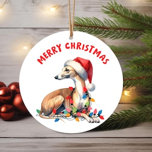 Whippet Ornament, White Ceramic Ornament, Whippet Gift Idea, Round Ornament, Gift for Whippet Lover