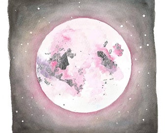 Pink Moon Greeting Card from original watercolour art painting