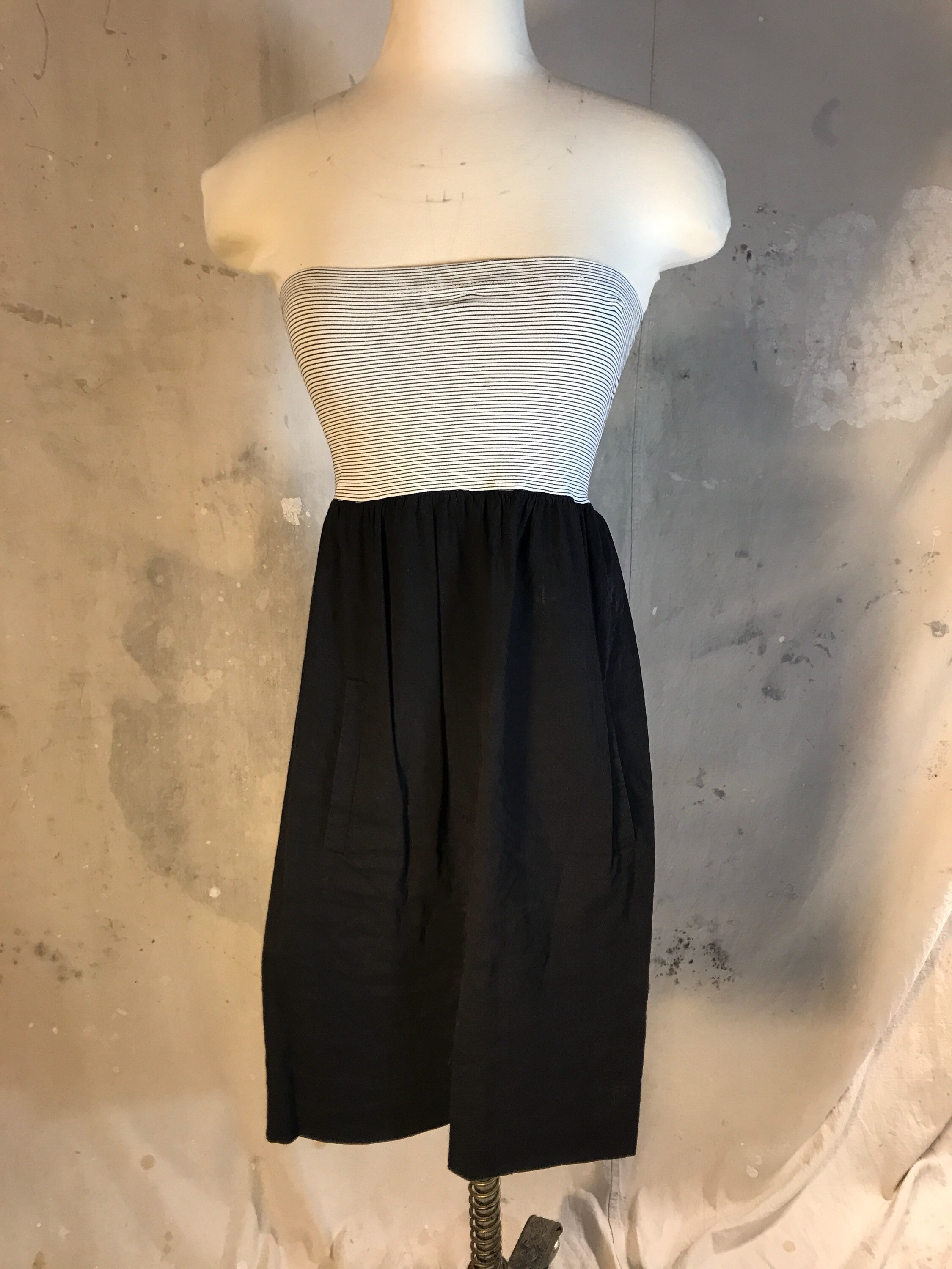 white linen strapless dress