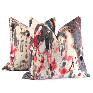 PAIR of 22” Abstract Paint Splatter Printed Velvet Pillow Covers