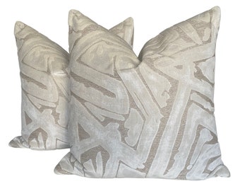 S. Harris Depiction Ivory Abstract Cut Velvet Pillow Covers- PAIR