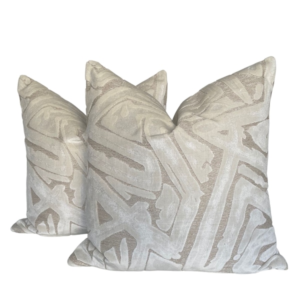 S. Harris Depiction Ivory Abstract Cut Velvet Pillow Covers- PAIR