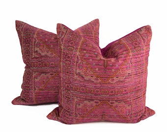 Magenta and orange chenille pillow covers- 22" PAIR