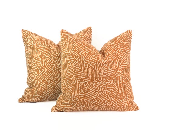 Pair of Kaiko by Romo Pillow Covers in Pumpkin Velvet Throw Pillow Cover in