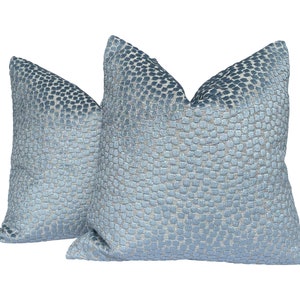 Thom Filicia Flurries Cut Velvet Pillow Covers- River- Double Sided- A PAIR