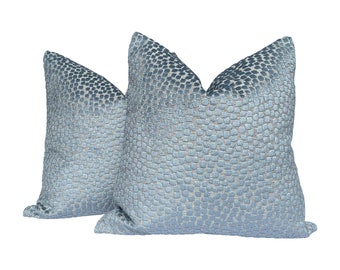 PAIR of Thom Filicia Flurries Cut Velvet Pillow Covers- River- Double Sided