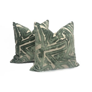 S. Harris -Depiction-Mint | Graphic Cut Velvet Pillow Covers | Set of 2 or Single | Luxury Designer Pillow Covers