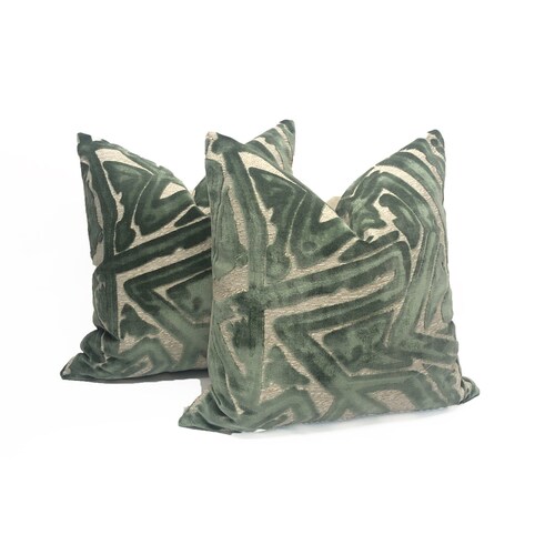 Pair of S. Harris -Depiction-Mint Graphic shops Cut Velvet Pillow Covers