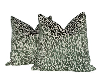 PAIR of 22" Earl Emerald Animal Velvet Pillow With Emerald Velvet Backing