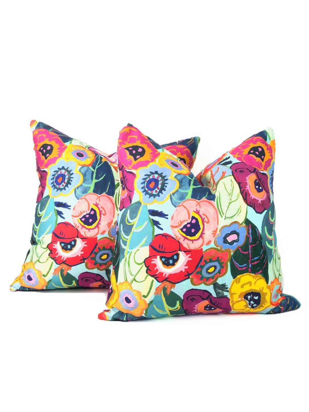 22 Whimsical and Bright Floral Print Pillow Covers Double Sided Etsy