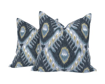 PAIR of 22" Robert Allen At Home Bold Ikat Mineral Pillow Covers