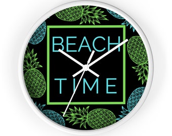 Beach Time Wall Clock - Pineapple Wall Clock Art - Office Decor Wall Art Women - Office Decor Accessories Decorations - Bathroom Wall Decor