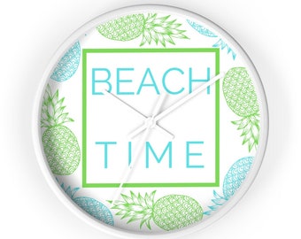 Beach Time Wall Clock - Pineapple Wall Clock Art - Office Decor Wall Art Women - Office Decor Accessories Decorations - Bathroom Wall Decor