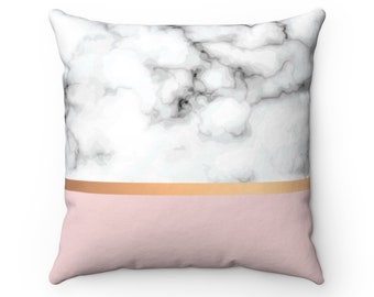 Marble Pink Decorative Square Throw Pillow - Pillow With Insert - 14x14 - 16x16 - 18x18 - 20x20 - White Black Gold Modern Accent Pillow