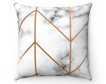 White Gold Marble Decorative Square Throw Pillow - Pillow With Insert - 14x14 - 16x16 - 18x18 - 20x20 - Geometrical Chevron Accent Pillow