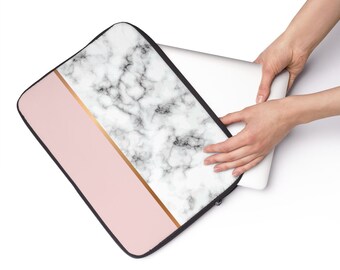 Marble Pink Laptop Bag Sleeve Case - Chic Backpack Bag Cover Women - MacBook hp Asus Lenovo Surface Dell Acer 11 12 13 15 Black Gold White