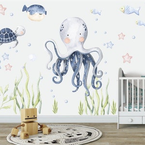 Under the Sea Fabric or Vinyl Wall Decal set for your nursey, no sticky residue and its reposition-able!