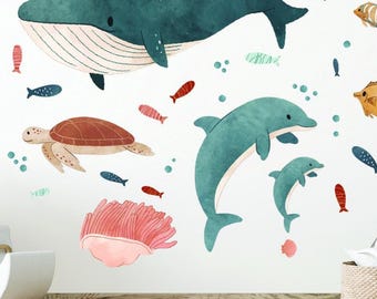Oceaan dier muur stickers zee leven muurstickers kinderkamer onderwater zeedieren verwijderbare vinyl decor kinderkamer speelkamer oceaan decor PJ2