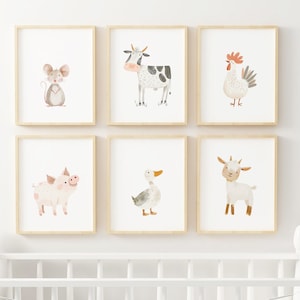 Farm Animal PRINTED art prints. Farm Nursery art prints farm animal themed nursery art printed on high archival paper Set of 6 CF8-A6