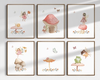 Pink Fairies PRINTED fairy Art Print, fairy girl Nursery , fairy Decor, Watercolor fairy Nursery print Set of 6 F4-A6