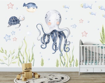 Under the Sea Fabric or Vinyl Wall Decal set for your nursey, no sticky residue and its reposition-able!