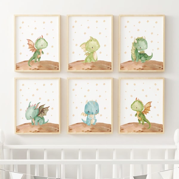 Dragon Printed art print,  Watercolor boy Dragon Printed and shipped Watercolor dragon art  printed on high archival paper Set of 6 D2-A6