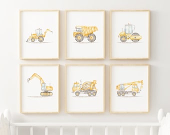 Construction vehicle Printed art print, construction boy  Watercolor boy Printed and shipped  printed on high archival paper Set of 6 CV1-6A