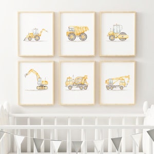 Construction vehicle Printed art print, construction boy  Watercolor boy Printed and shipped  printed on high archival paper Set of 6 CV1-6A