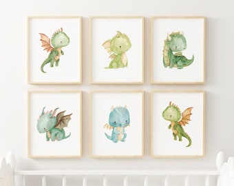 Dragon Printed art print,  Watercolor boy Dragon Printed and shipped Watercolor dragon art  printed on high archival paper Set of 6 D1-A6