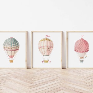 Hot Air Balloon Printed art print,  Printed and shipped Watercolor Hot Air Balloon printed on high archival paper Set of 3 HAB01