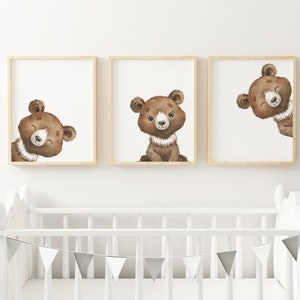 Peeking Bear Nursery  Art Prints PRINTED VERSION, Baby Bear Wall art, Printed and shipped - Nursery Prints Watercolor Woodland- B-A3