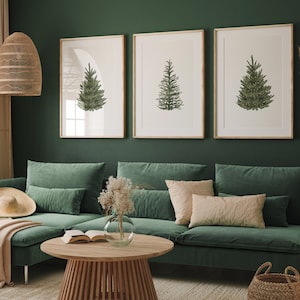 Árbol de Navidad Impresiones de arte IMPRESAS - enviadas - Impresiones de arte Evergreen, árbol de Navidad impreso en papel de archivo alto Conjunto de 3 CT1-A3