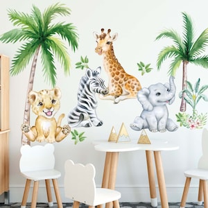 XL Baby Safari Fabric or vinyl  wall decal set safari animals, wall decal,  watercolor decal set nursery peel and stick nursery wall decor