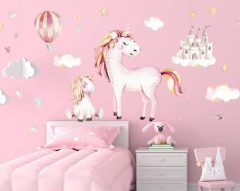 Unicorn Dream Watercolor Fabric Wall Decal Set, Unicorn removable wall decal set perfect for your Nursery or girls room!