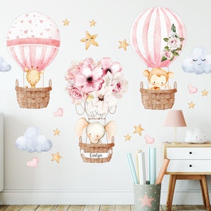 Hot Air Balloon wall decal, Nursery Fabric wall sticker personalized with your name