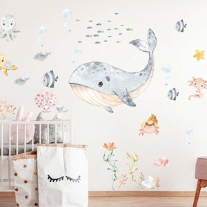 Niedliche XL Ocean Stoff oder Vinyl Wandtattoos für Ihr Kinderzimmer, keine klebrigen Rückstände und repositionierbar!