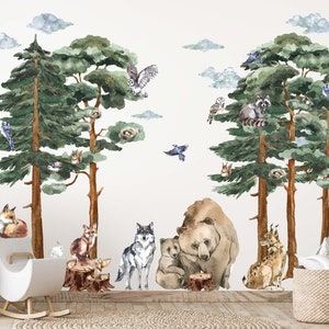 XL Woodland Fabric Wall Decal, Backwoods Woodland Nursery Décor, Forest Nursery decals woodland nursery