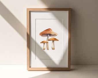 Neutral Mushroom Printed art print, Boho Mushroom Printed and shipped Watercolor Woodland Art Print printed on high archival paper MS1-A1
