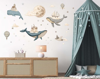Ocean Dream Nursery  Whimsical Fabric or Vinyl Wall Decal Set, Under the sea watercolor Ocean kids nursery wall decal