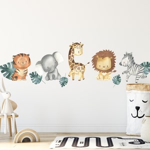 Safari Fabric Wall Decal, SAFARI ANIMALS, Décalque mural de pépinière, Autocollant daquarelle, Autocollant de pépinière, Autocollant mural danimaux africains, Mur de safari image 1