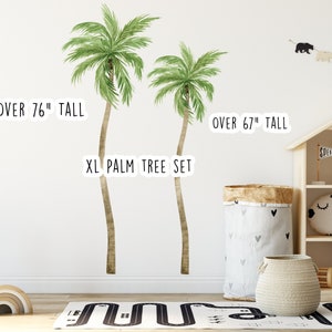 XL Palm Tree wall decal, Nursery wall decal, Jungle animals Peel and stick fabric wall decal.  Repositionable, peel and stick! No residue!
