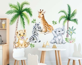 XL Baby Safari Fabric or vinyl  wall decal set safari animals, wall decal,  watercolor decal set nursery peel and stick nursery wall decor