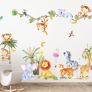Safari Fabric or Vinyl Wall sticker set for kids safari animals wall decal watercolor decal nursery peel and stick nursery wall decor SF04XL